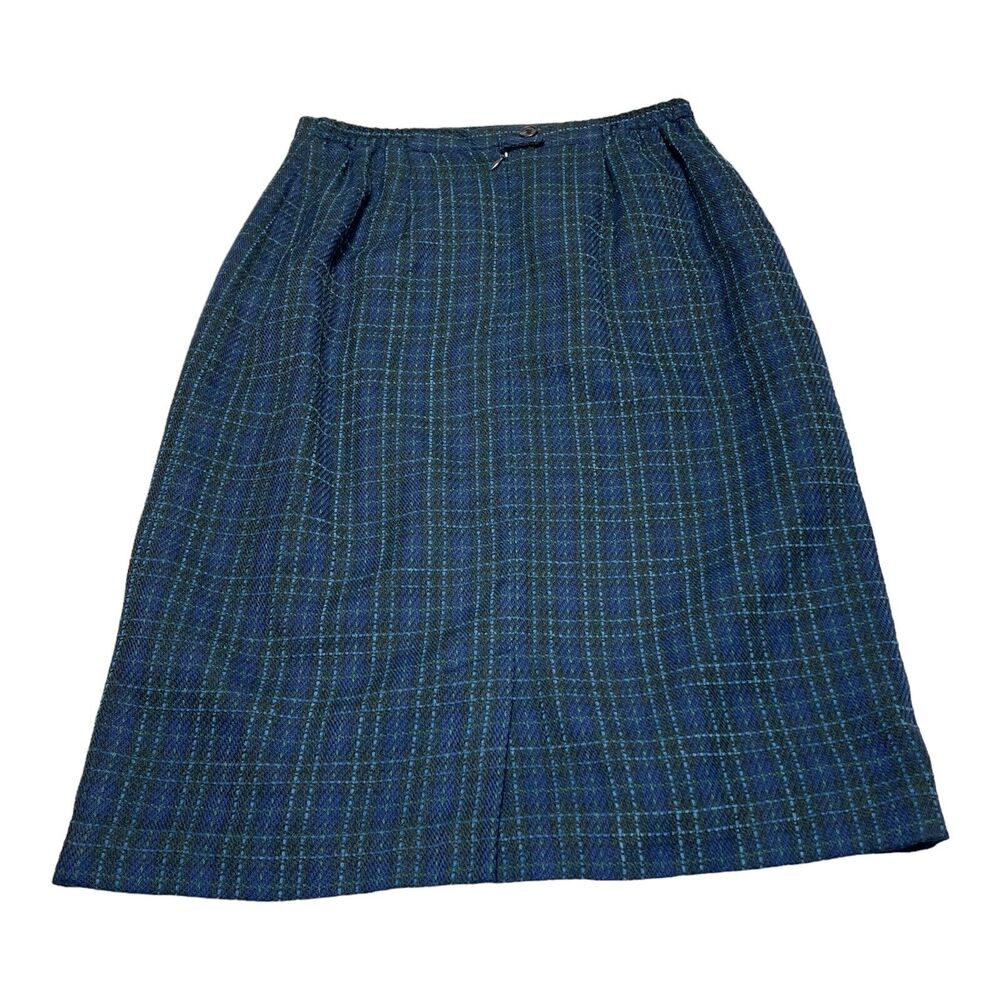 Adolfo Studio 2 Piece Skirt Suits Women's 6 Blue Plaid Polyester Double Breasted - Picture 12 of 16